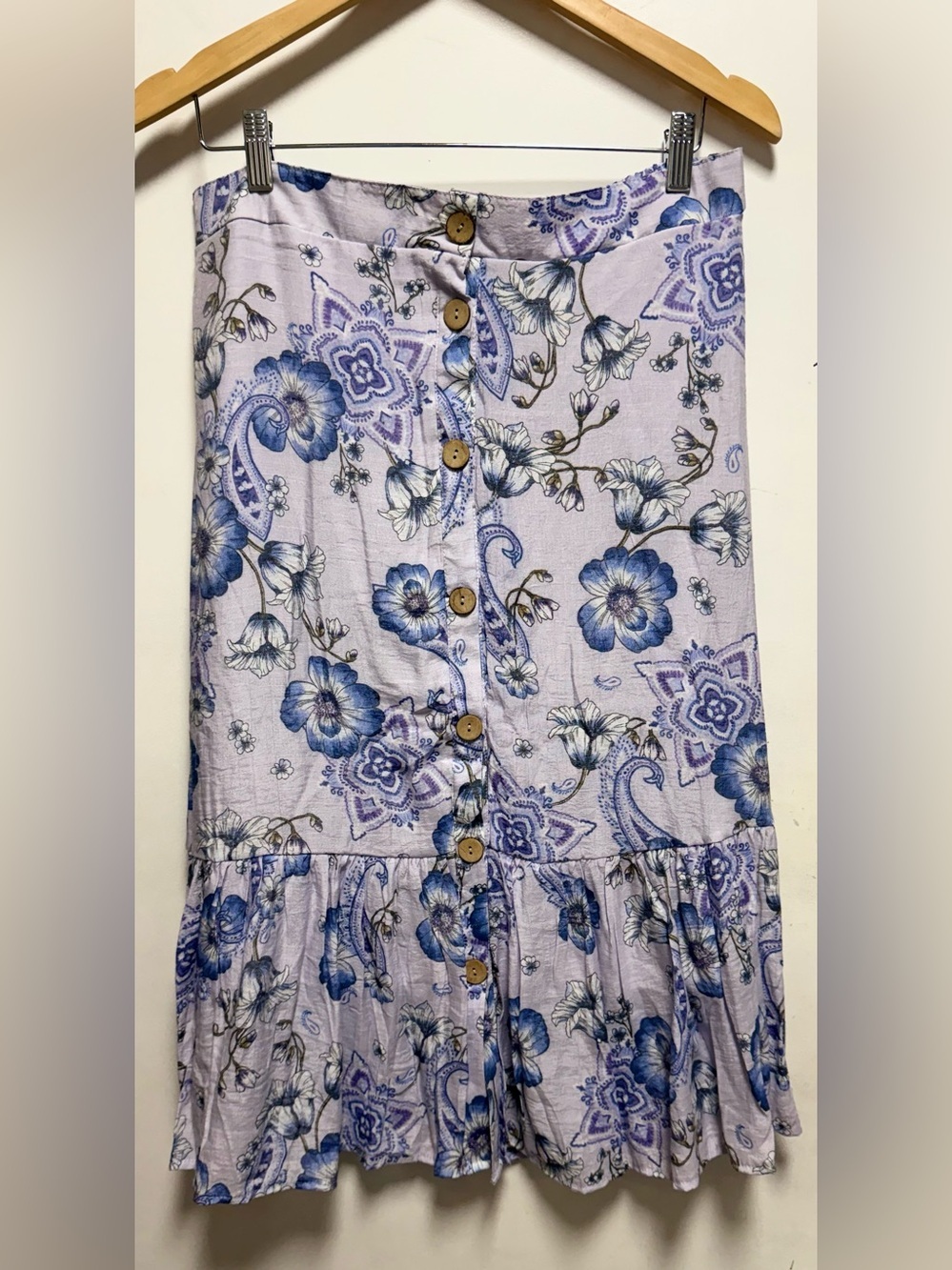 Floral Button-Front Lavender Maxi Skirt